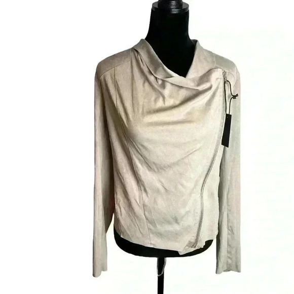 BLANK NYC Beige Tan Faux Suede Drape Front Jacket Size Large - Picture 2 of 11